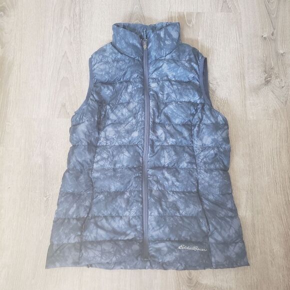 Eddie Bauer Womens EB650 Down Full Zip Puffer Vest Jacket Small Marble Blue - Picture 1 of 11